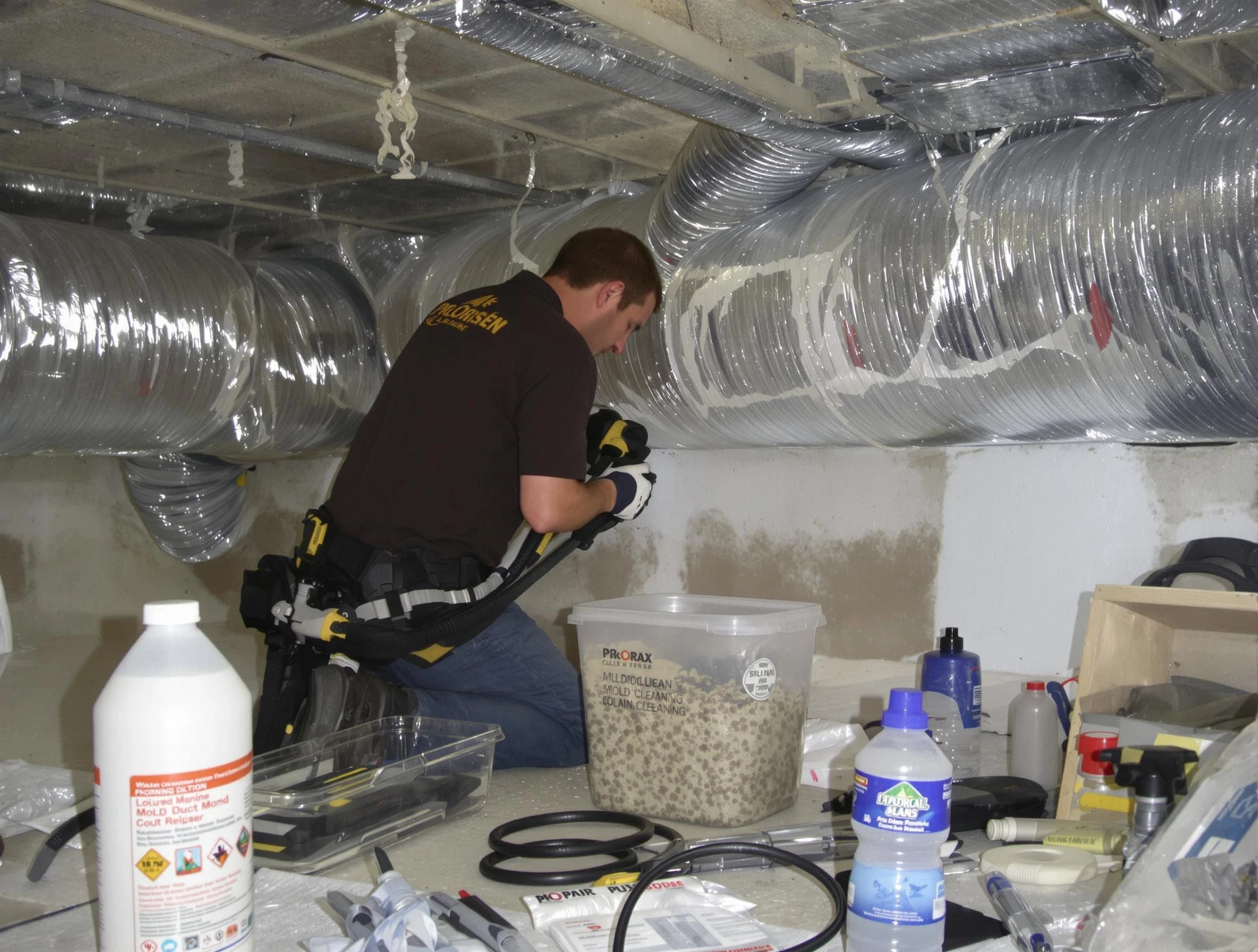 Lehi Air Duct Cleaning specialist performing professional mold removal from air ducts in Lehi