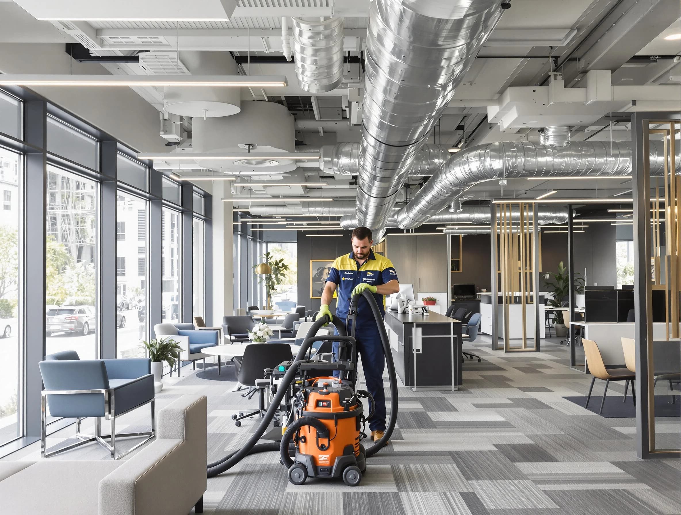 Lehi Air Duct Cleaning team performing thorough commercial duct cleaning at a Lehi business center