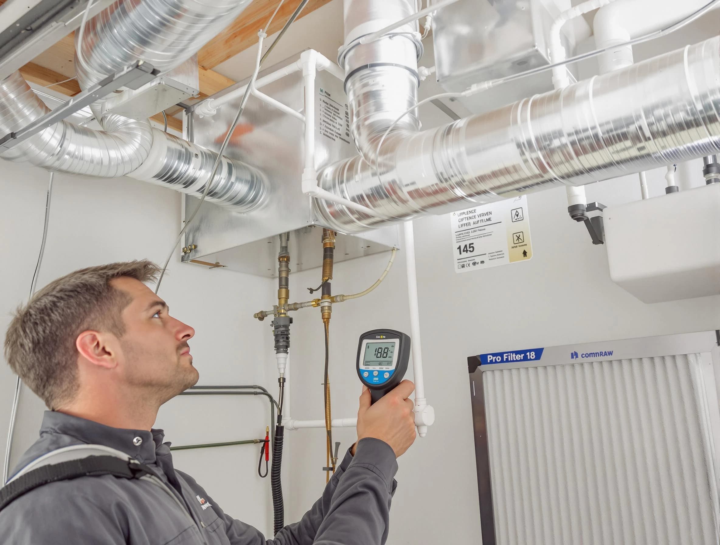 Lehi Air Duct Cleaning expert conducting detailed filter system inspection using diagnostic tools in Lehi