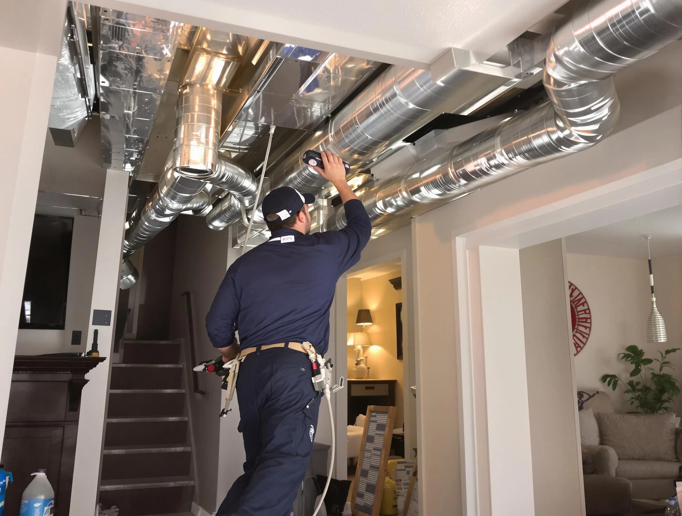 Lehi Air Duct Cleaning expert performing specialized duct cleaning in a mobile home in Lehi
