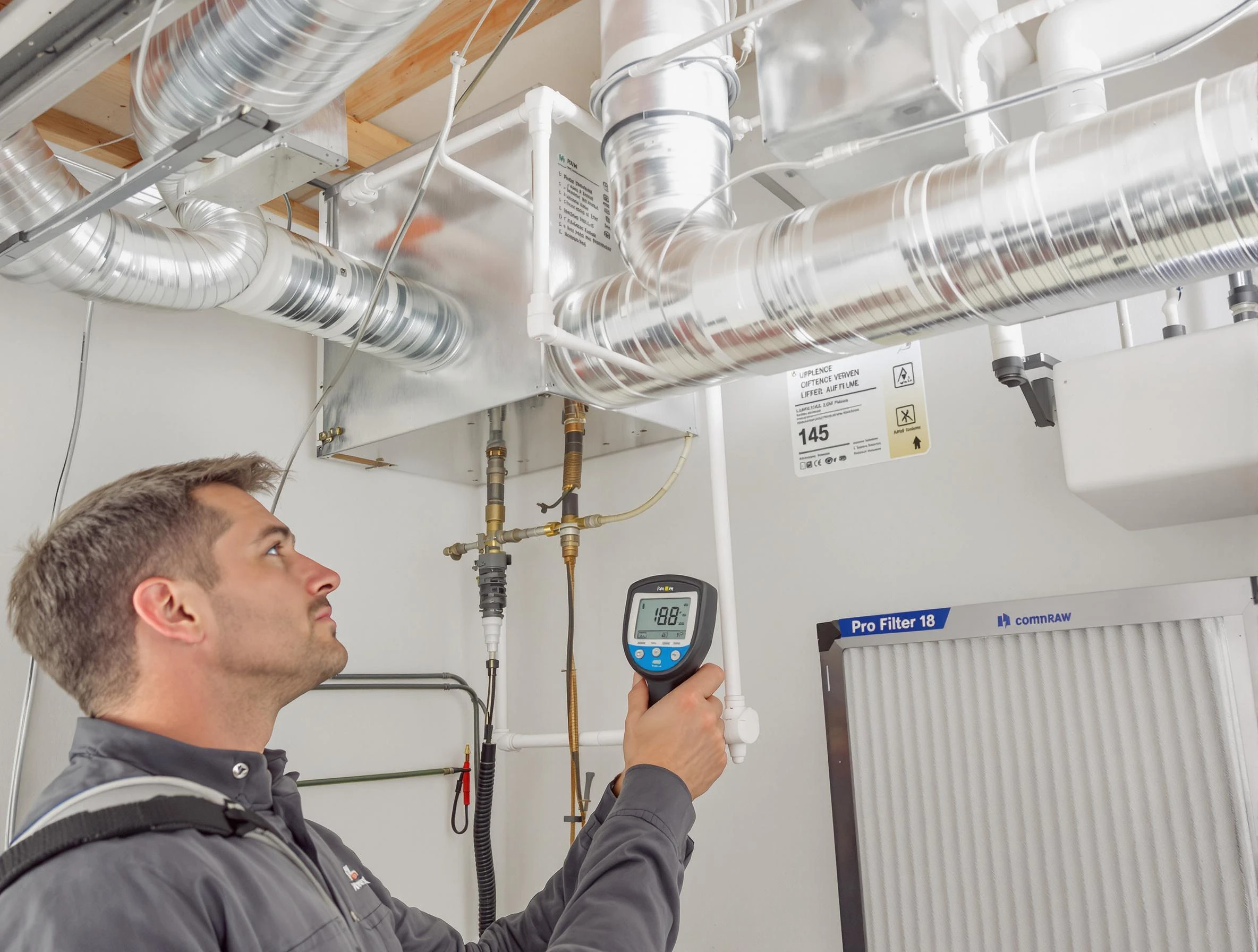 Lehi Air Duct Cleaning expert conducting detailed filter system inspection using diagnostic tools in Lehi